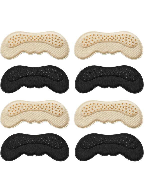 Heel Pads for Shoes, Heel Grips Liner Cushions Inserts for Loose Shoes, Improve Fit and Comfort, Stop Heel Slip and Blister, 4 Pairs (Beige+Black), Perfect for Women Wearing High Heels