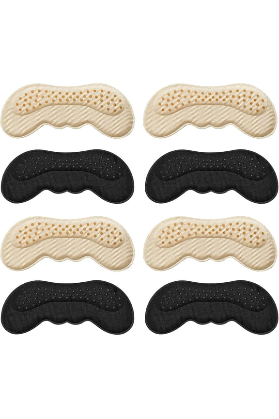 Heel Pads for Shoes, Heel Grips Liner Cushions Inserts for Loose Shoes, Improve Fit and Comfort, Stop Heel Slip and Blister, 4 Pairs (Beige+Black), Perfect for Women Wearing High Heels