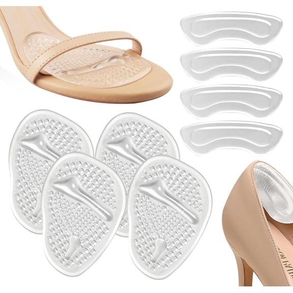 Heel Pads for Shoes, Metatarsal Pads Women, Ball of Foot Cushions for High Heels, Shoe Inserts for Women All Day Pain Relief and Comfort One Size Fits (Clear)