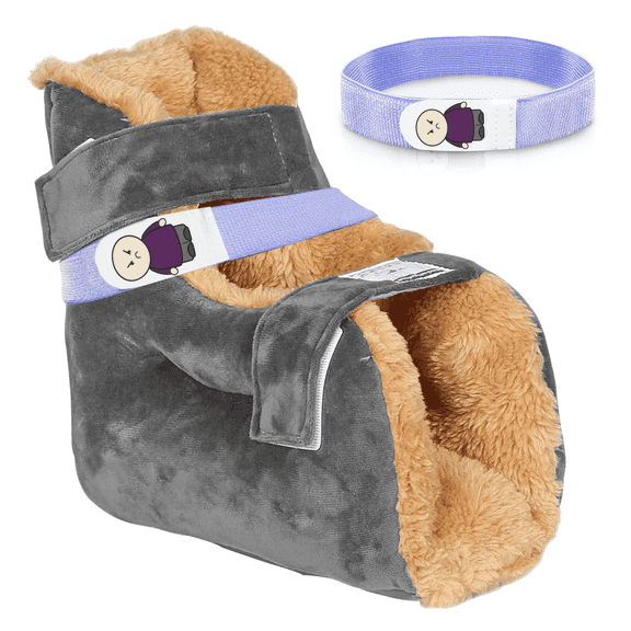 Ehucon Heel Protector Cushion for Bed Use, Open Heel Design with Adjustable Straps, Soft Cotton Foot Boot, Gray, 1 Count