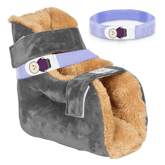 Heel Protector Cushion for Bed Use, Open Heel Design with Adjustable Straps, Soft Cotton Foot Boot, Gray, 1 Count