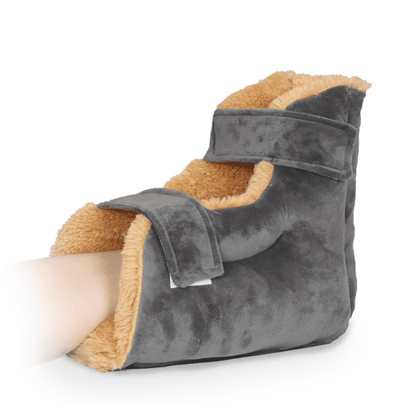 Ehucon Heel Protector Cushion for Bed Use, Open Heel Design with Adjustable Straps, Soft Cotton Foot Boot, Gray, 1 Count