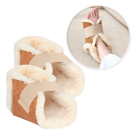 Heel Protectors for Pressure Sores, Sheepskin Heel Cushions, Medical Lambs Wool Padding, Ankle Protectors for Bed Sores, Sheep Skin Foot Protectors (2-Pack)