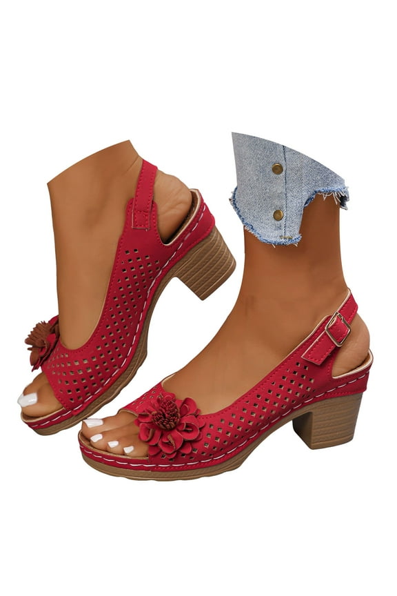 Heel Sandals Open Toe Ankle Buckle Heel Cut Out Sandals Casual Solid Color Hollow Out Floral Sandal Dressy Wedding Dance Shoes