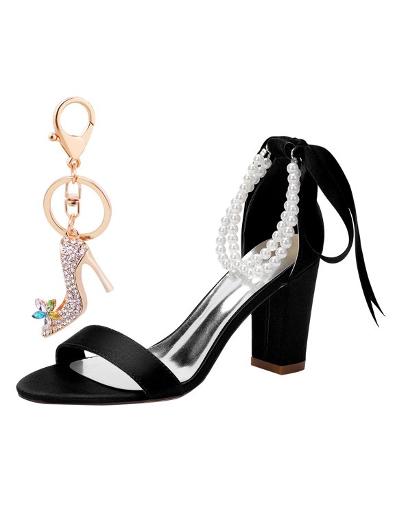 Heel Sandals for Women Bridal Wedding Shoes Bow Pearl Ankle strap 8.5CM Party Dress Pumps