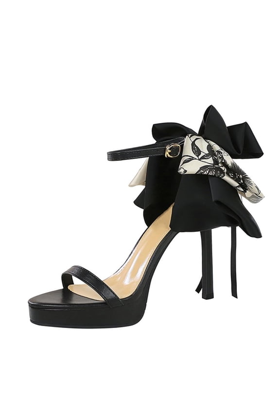 Heel Sandals for Women Large bow Sexy Open Toe Pump Stiletto High Heel 11 CM Party Dress Heel