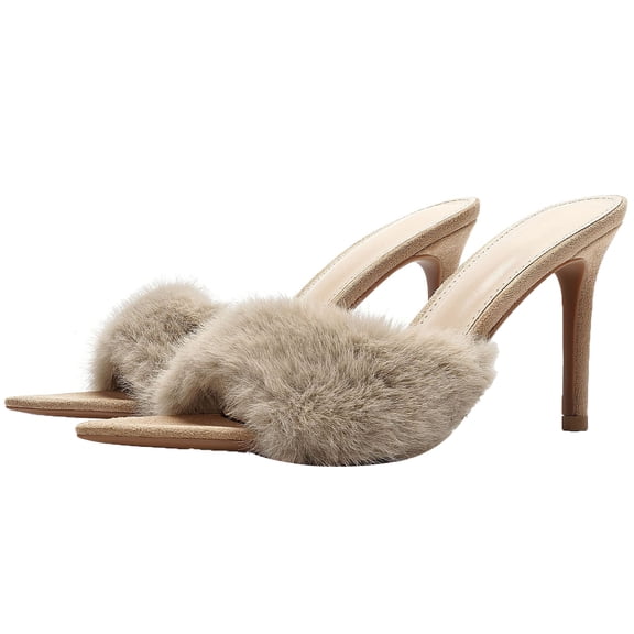Heel Sandals for Women Sexy Open Toe High Heels 8.5CM Outings Delicate Plush trim Pointed toe
