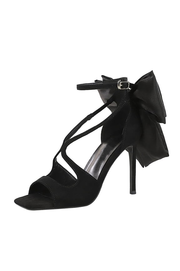 Heel Sandals for Women Sexy Open Toe Stiletto High Heel 11 CM Large bow Openwork Rhinestones Pump Party Dress Heel