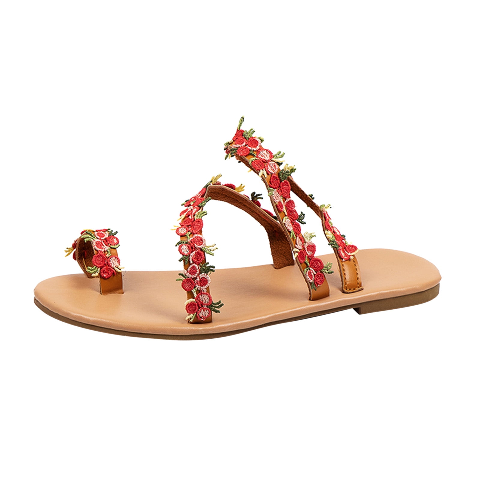 Heel Sandals for Women Wide Ladies Fashion Summer Leather Flower ...
