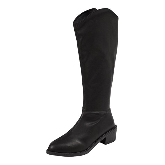Heel Tall Boots Back Zipper Pull On Solid Knee High Fall Winter Footwear for Women Daily Casual