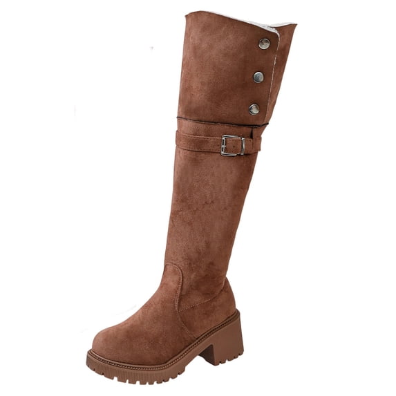 Heel Western Knee High Boots Tall Riding Footwear for Ladies With On Design And Solid Pattern