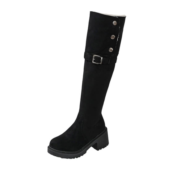 Heel Western Knee High Boots Tall Riding Footwear for Ladies With On Design And Solid Pattern