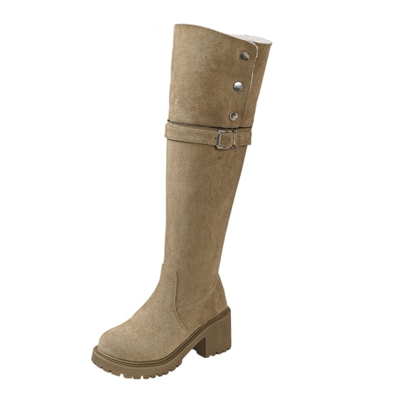 Heel Western Knee High Boots Tall Riding Footwear for Ladies With On Design And Solid Pattern