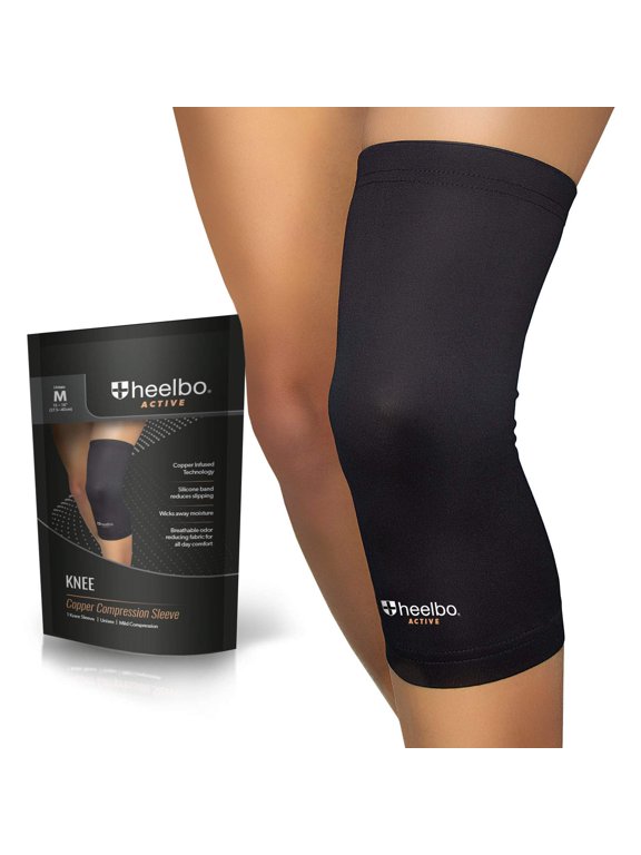 Knee Compression Sleeve with Copper Infused Fibers and Breathable Fabric for Knee Pain Relief, Knee Support, Sore Muscles and Joints for Running, Jogging, Hiking or Arthritis, Black, Medium