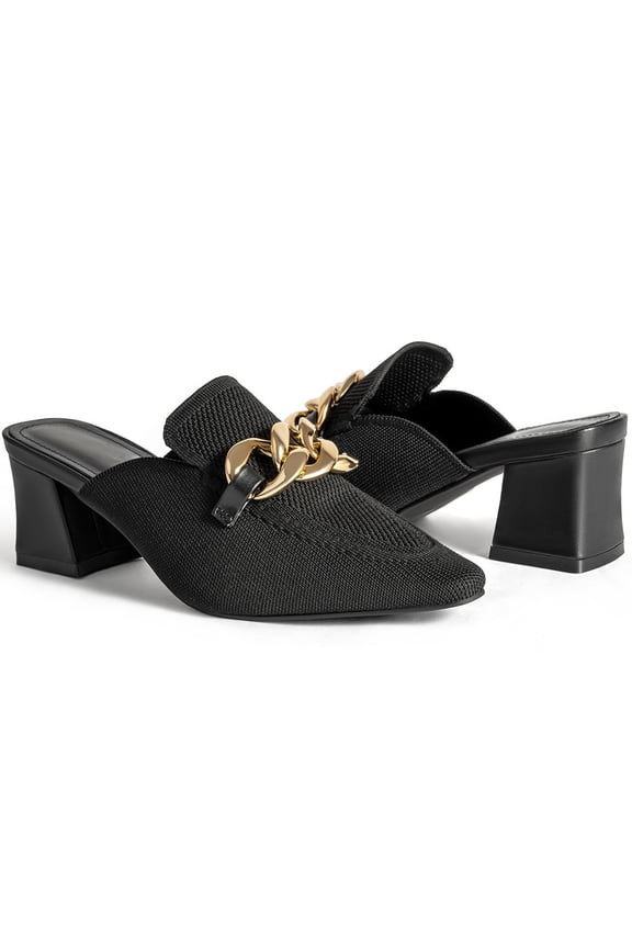 Heeled Mules for Women Closed Toe Heels Mules Knit Stretchy Pointed Toe Heels Sandals Comfortable On Dress Pumps Sandals Slides for Business and Daily Wear