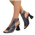 thumbnail image 1 of Heeled Sandals for Women Cutout Vintage Leather Open Toe Heels Fashionable Backless Ankle Strap Elegant Pumps Shoes Black Size 9, 1 of 9