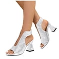 thumbnail image 1 of Heeled Sandals for Women Cutout Vintage Leather Open Toe Heels Fashionable Backless Ankle Strap Elegant Pumps Shoes White Size 9.5, 1 of 8