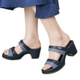 thumbnail image 1 of Heeled Sandals for Women Fashion Color Block Slip on Slides Shoes Open Toe Comfy Arch Support Breathable Footbed Dress Heels Blue Size 7, 1 of 7