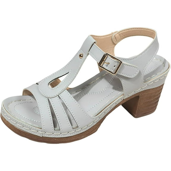 Heeled Sandals for Women Summer High Heel Open Toe Buckle Ankle Strap Comfortable Platform Walking Shoes Daily Wear Outdoor Heels Sandal