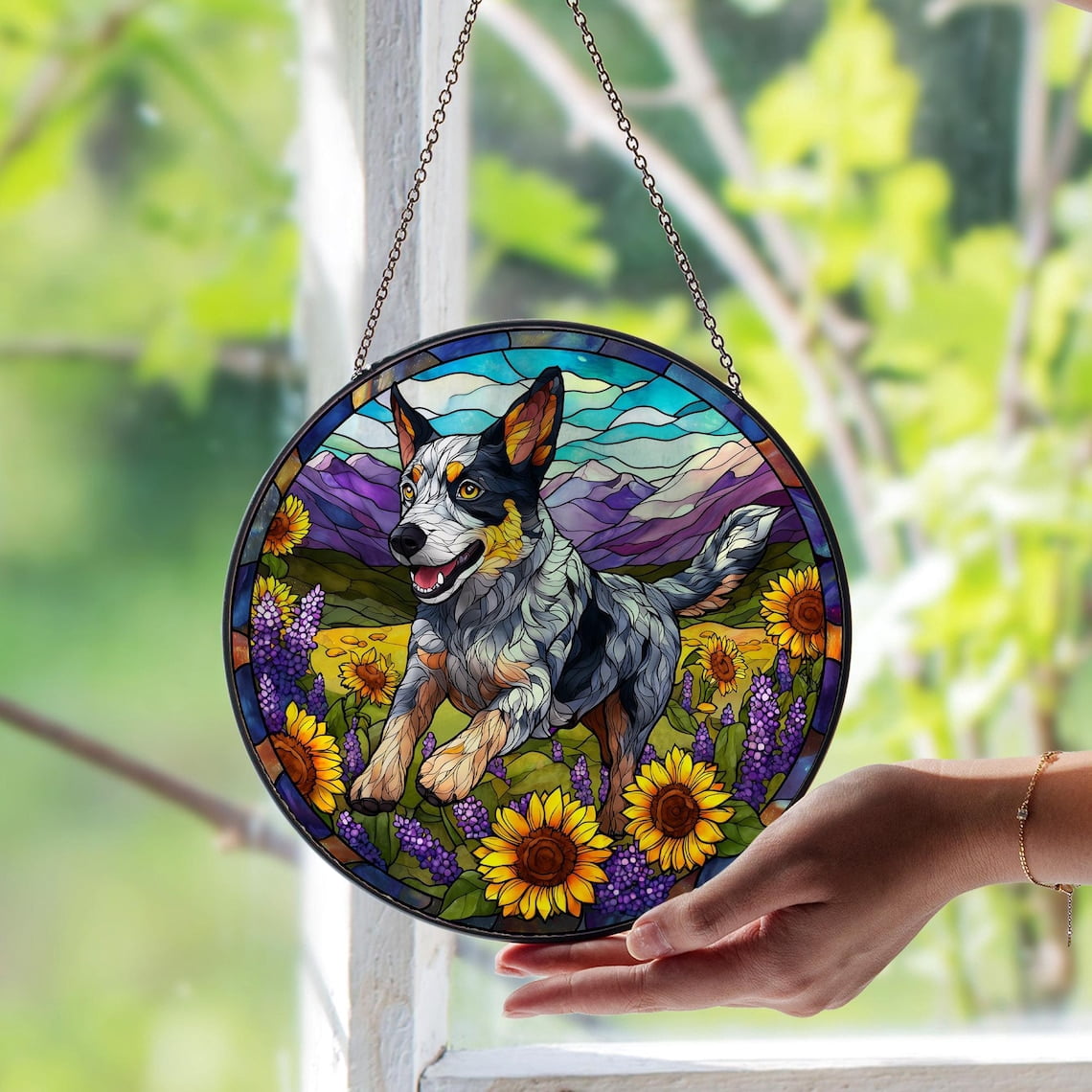 Heeler Dog Glass Suncatcher, Unique Pet Memorial Art, Cozy Rustic Home Decor, 3.5 in