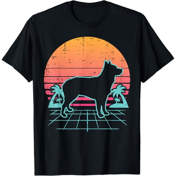 Heeler Vaporwave Aesthetic Animal Blue Red Cattle Dog Gift T-ShirtMen and women can wear, black T-shirts, gifts. Age: M,L，XL 2XL, 3XL, 286XL