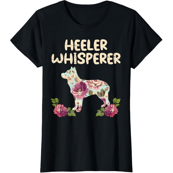 Heeler Whisperer Flower Animal Pet Blue Red Cattle Dog Gift T-ShirtMen and women can wear, black T-shirts, gifts. Age: M,L,XL 2XL, 3XL, 287XL