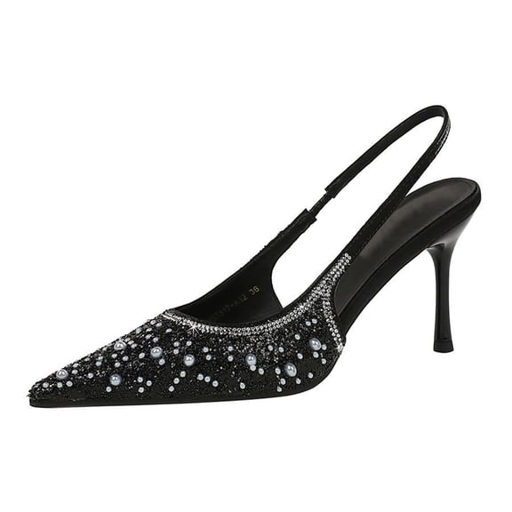 Heels Dance Shoes Pumps Sexy Black Sparkling Rhinestones 8CM Pointed Toe High Heels for Bride Prom Party