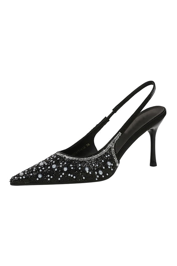 Heels Dance Shoes Pumps Sexy Black Sparkling Rhinestones 8CM Pointed Toe High Heels for Bride Prom Party