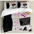 thumbnail image 1 of Heels and Dresses Duvet Cover Set Queen Size, Black Smart Cocktail Dress Perfume Make Up Clutch Bag, Decorative 3 Piece Bedding Set with 2 Pillow Shams, Black Pale Pink Pale Brown, by Ambesonne, 1 of 3