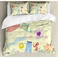 thumbnail image 1 of Heels and Dresses King Size Duvet Cover Set, Shopping Themed Doodle Items Princess Beauty Hearts and Stars Girls Room, Decorative 3 Piece Bedding Set with 2 Pillow Shams, Multicolor, by Ambesonne, 1 of 3