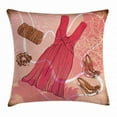 thumbnail image 1 of Heels and Dresses Throw Pillow Cushion Cover, Spring Inspired Floral Abstract Backdrop Pink Dress Shoes Bracelet, Decorative Square Accent Pillow Case, 24 X 24 Inches, Pink Brown White, by Ambesonne, 1 of 2