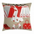 thumbnail image 1 of Heels and Dresses Throw Pillow Cushion Cover, Summer Young Women's Clothing on Hangers Handbag Shoes Feminine Wardrobe, Decorative Square Accent Pillow Case, 24 X 24 Inches, Multicolor, by Ambesonne, 1 of 2