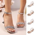 thumbnail image 1 of Heels Kitten Heels Women's Fashionable Casual Spring And Summer Versatile Plus Size Solid Color Rhinestones Open Toe High Heels Sandals Silver 38, 1 of 9