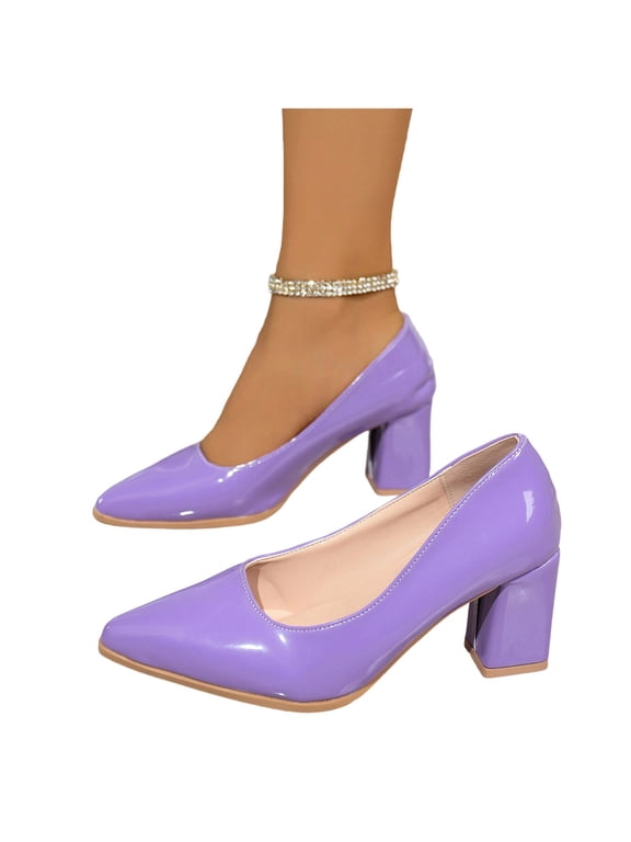 Heels for Women Closed Pointed Toe Chunky Pumps Shoes Women Block High Heels Slip On Dress Office Wedding Shoes Casual Solid Color Shoes