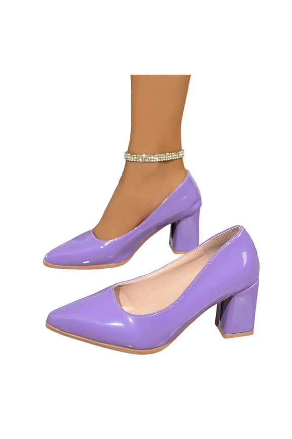 Heels for Women Closed Pointed Toe Chunky Pumps Shoes Women Block High Heels Slip On Dress Office Wedding Shoes Casual Solid Color Shoes