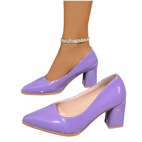 Heels for Women Closed Pointed Toe Chunky Pumps Shoes Women Block High Heels Slip On Dress Office Wedding Shoes Casual Solid Color Shoes