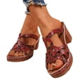 thumbnail image 1 of Heels for Women Cutout Retro Pattern Orthopedic Sandals Open Toe Chunky Heeled Slides Casual Slip on Summer Dress Shoes Red Size 9, 1 of 7