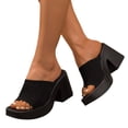 thumbnail image 1 of Heels for Women Mesh Band Squared Open Toe Platform Sandals Block Heel Slip on Mules Summer Casual Slides Black Size 6, 1 of 8