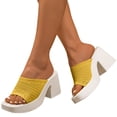 thumbnail image 1 of Heels for Women Mesh Band Squared Open Toe Platform Sandals Block Heel Slip on Mules Summer Casual Slides Yellow Size 9, 1 of 8