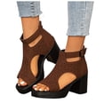 thumbnail image 1 of Heels for Women Open Toe Ankle Strap Chunky Heel Sandals Summer Wide Widths Dressy Slide Shoes Low Block Heeled Party Sandal Brown 7, 1 of 7