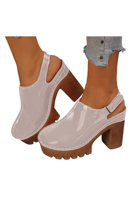 Heels for Women Platform Lug Sole High Heeled Mules Closed Toe Slingback Sandals Comfy Pumps Arch Support Orthopedic Shoes Beige Size 9.5