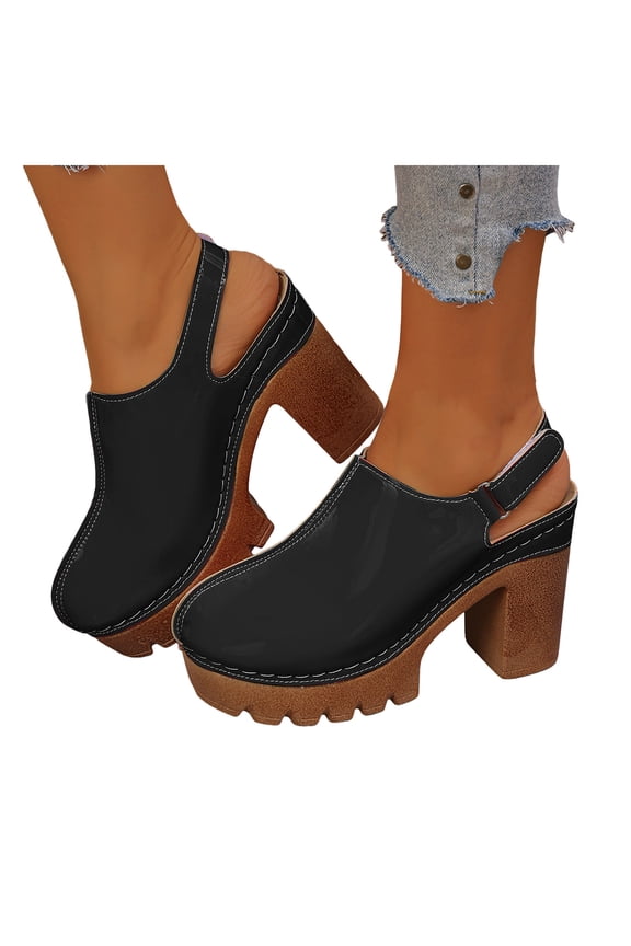 Heels for Women Platform Lug Sole High Heeled Mules Closed Toe Slingback Sandals Comfy Pumps Arch Support Orthopedic Shoes Black Size 6.5