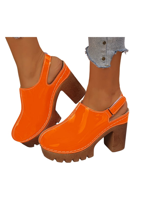 Heels for Women Platform Lug Sole High Heeled Mules Closed Toe Slingback Sandals Comfy Pumps Arch Support Orthopedic Shoes Orange Size 8.5