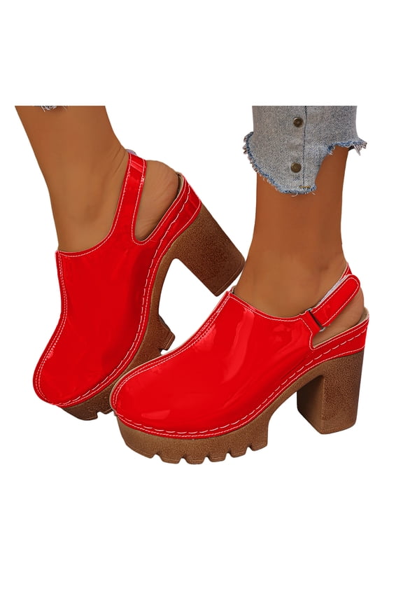 Heels for Women Platform Lug Sole High Heeled Mules Closed Toe Slingback Sandals Comfy Pumps Arch Support Orthopedic Shoes Red Size 8