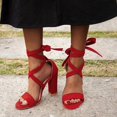 thumbnail image 1 of Heels for Women Suede Chunky Heels High Heeled Sandals with Lace Up Fahsion Casual Nude Block Heel Sandals wedding party  date Shoes, 1 of 6