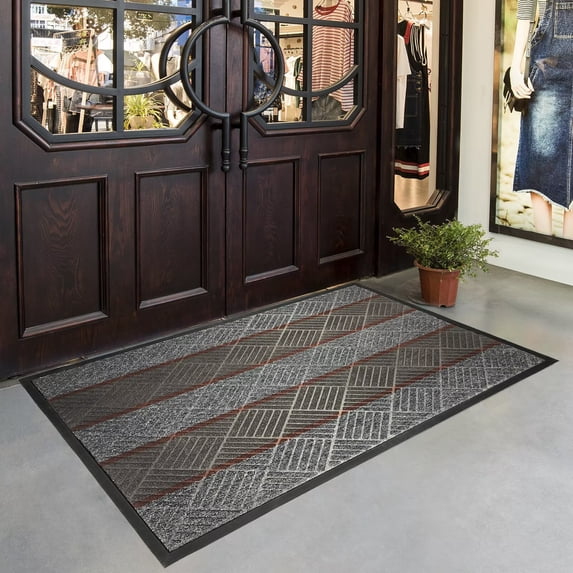 Heeneeso DM41 Entryway Rug Outdoor Doormat Rubber Front Entrance Door Welcome Mat Gray 47 x 32"