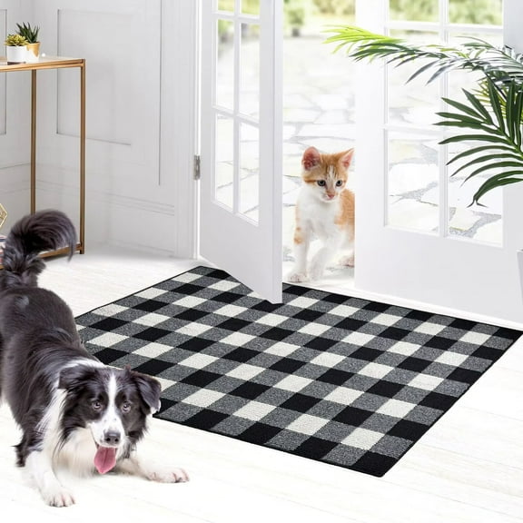 Heeneeso F46 Buffalo Plaid Outdoor Inooor Rug Checkered Door Mat, Machine Washable Doormat Indoor Absorbent