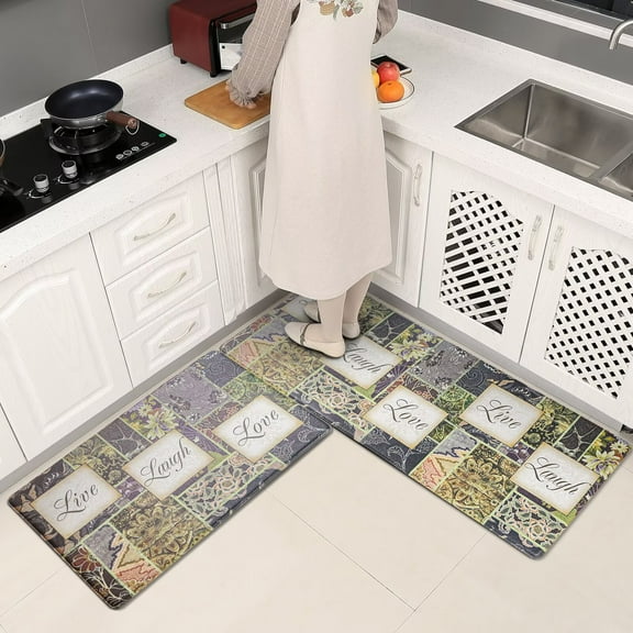Heeneeso K2 Heavy Duty Thick Anti Fatigue Rug Set 20 X 32 + 20 X 47 in for Kitchen Cushioned with Non Slip Stain Resistant Easy Clean, Extra Support