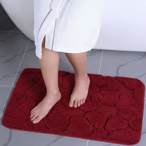 Heeneeso M11 Microfiber Bathroom Rug Non-Slip Machine Washable Burgundy Flower 1PC 30 x 18"