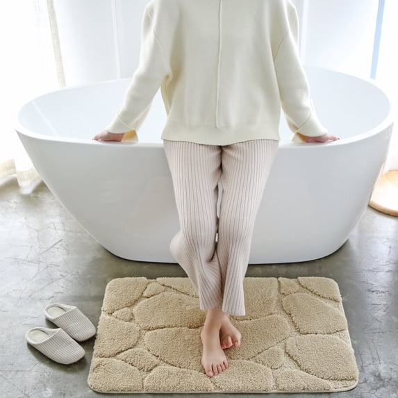 Heeneeso M12 Microfiber Bathroom Rug Non-Slip Machine Washable Beige Stone 1PC 30 x 18"
